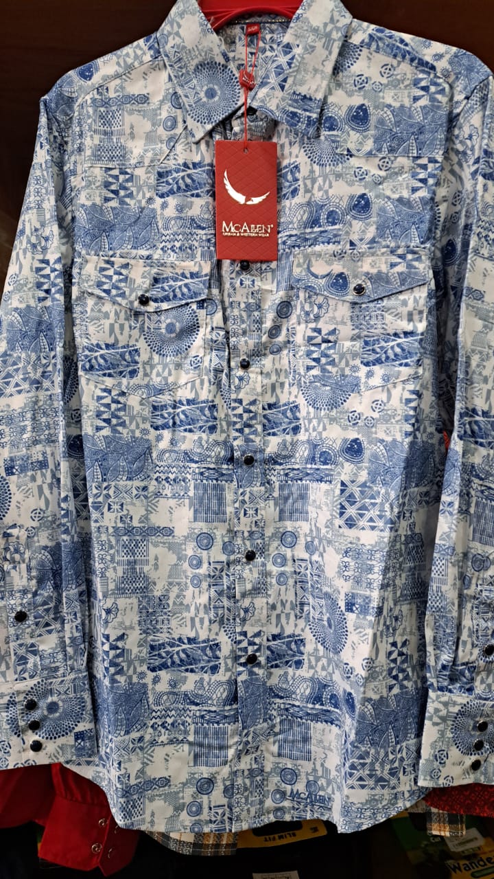 CAMISA MC ALLEN BLANCA ESTAMPADO AZUL