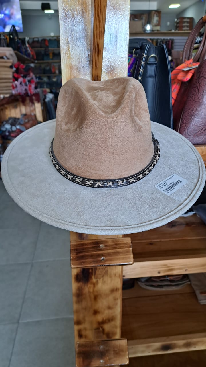 SOMBRERO GAMUZA BICOLOR BEIGE/ BLANCO