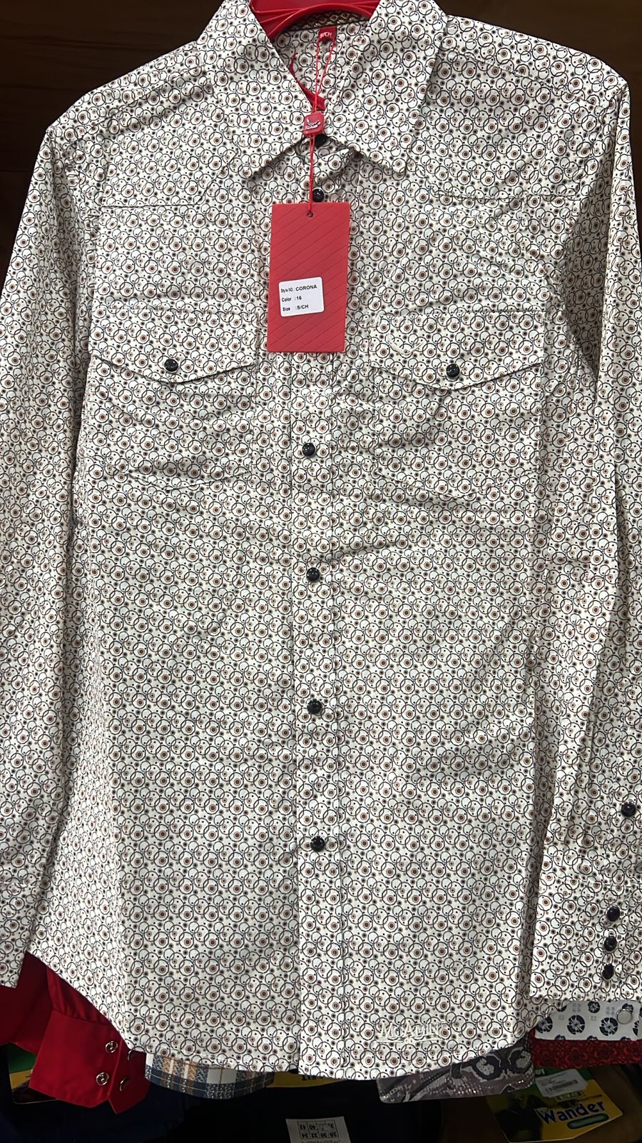 CAMISA MC ALLEN BEIGE CIRCULOS CAFE