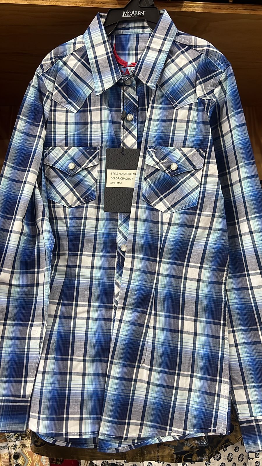 CAMISA MC ALLEN MUJER CUADRICULADA CELESTE