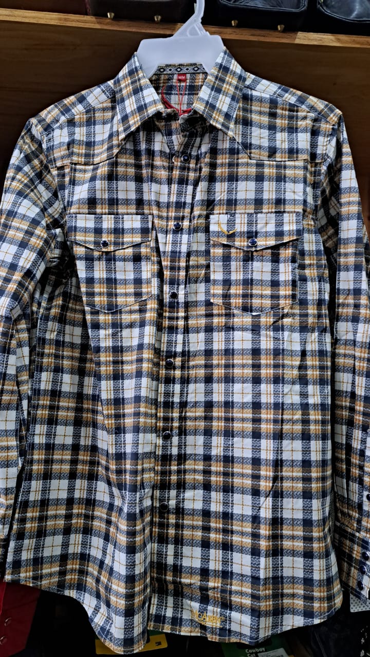 CAMISA MCALLEN CUADRICULADA BLANCO AZUL AMARILLO