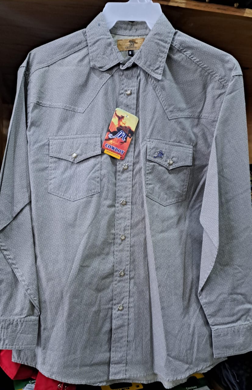 CAMISA COWBOY BEIGE PUNTOS AZULES