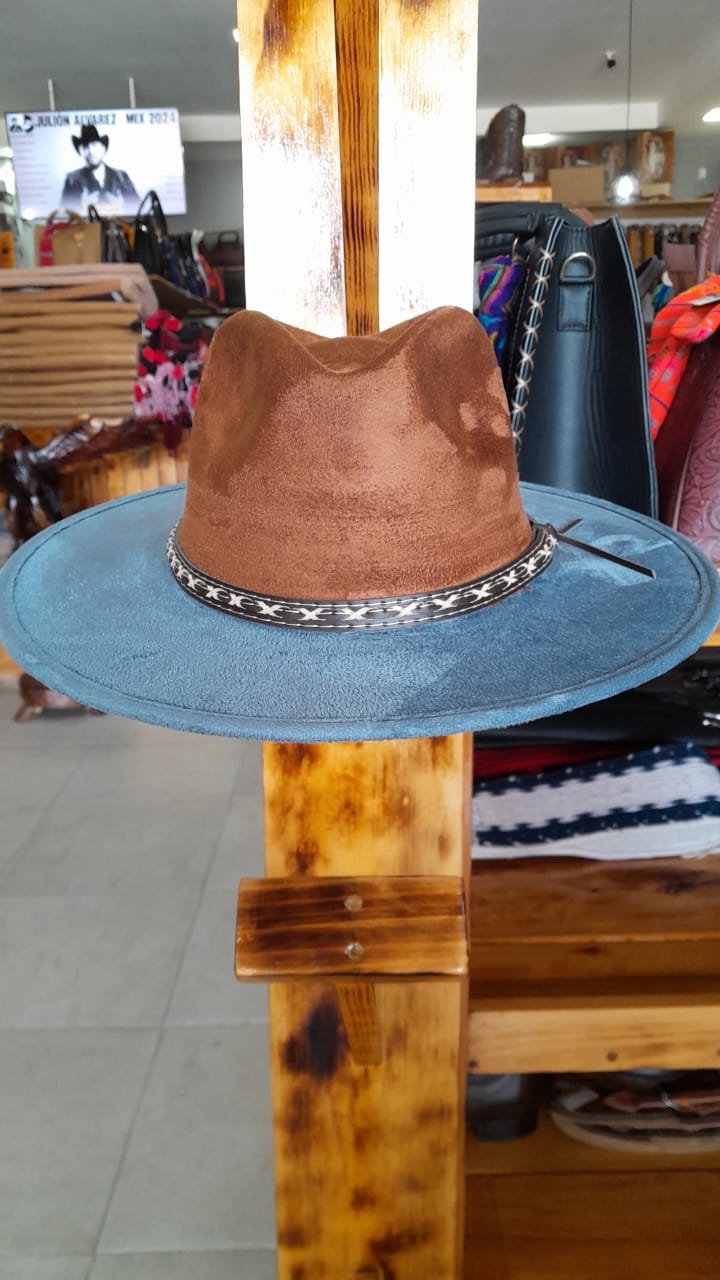 SOMBRERO GAMUZA BICOLOR MIEL/ CELESTE