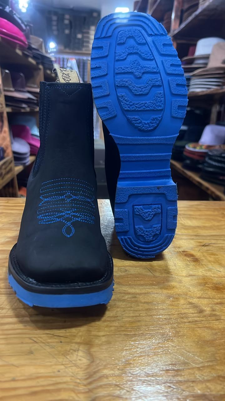 BOTIN NOBUCK NEGRO GOMA AZUL