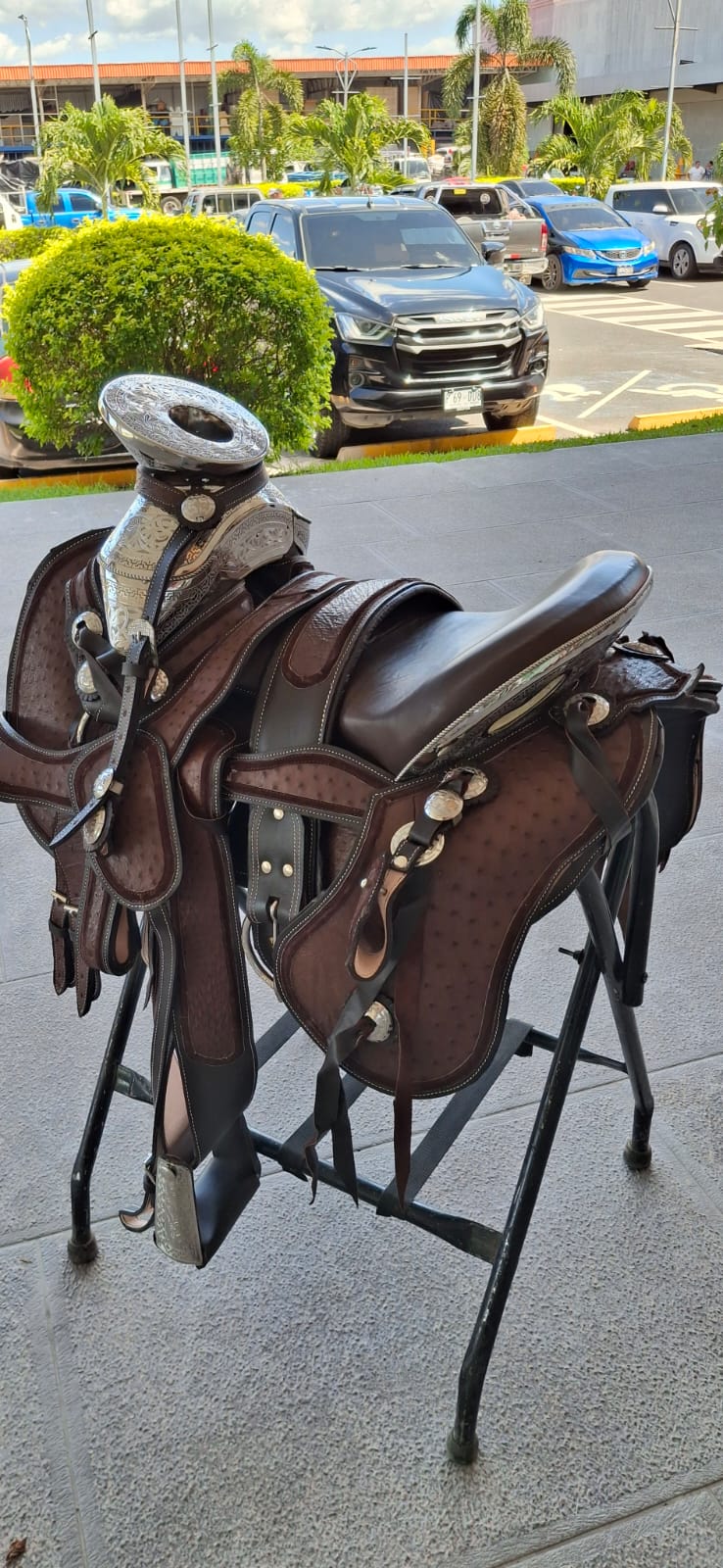 MONTURA CAFE AVESTRUZ FUSTE DE ACERO Y HERRAJES